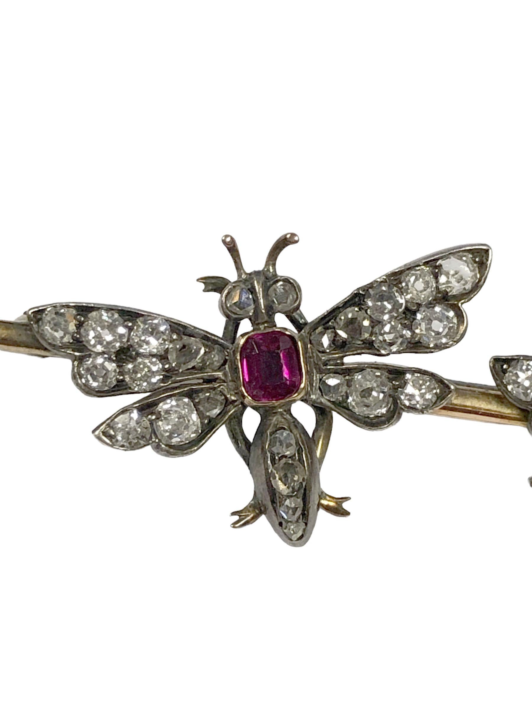 Old Mine Cut Tiffany & Company Early 1900 Gold and Diamond double Butterfly Brooch  For Sale