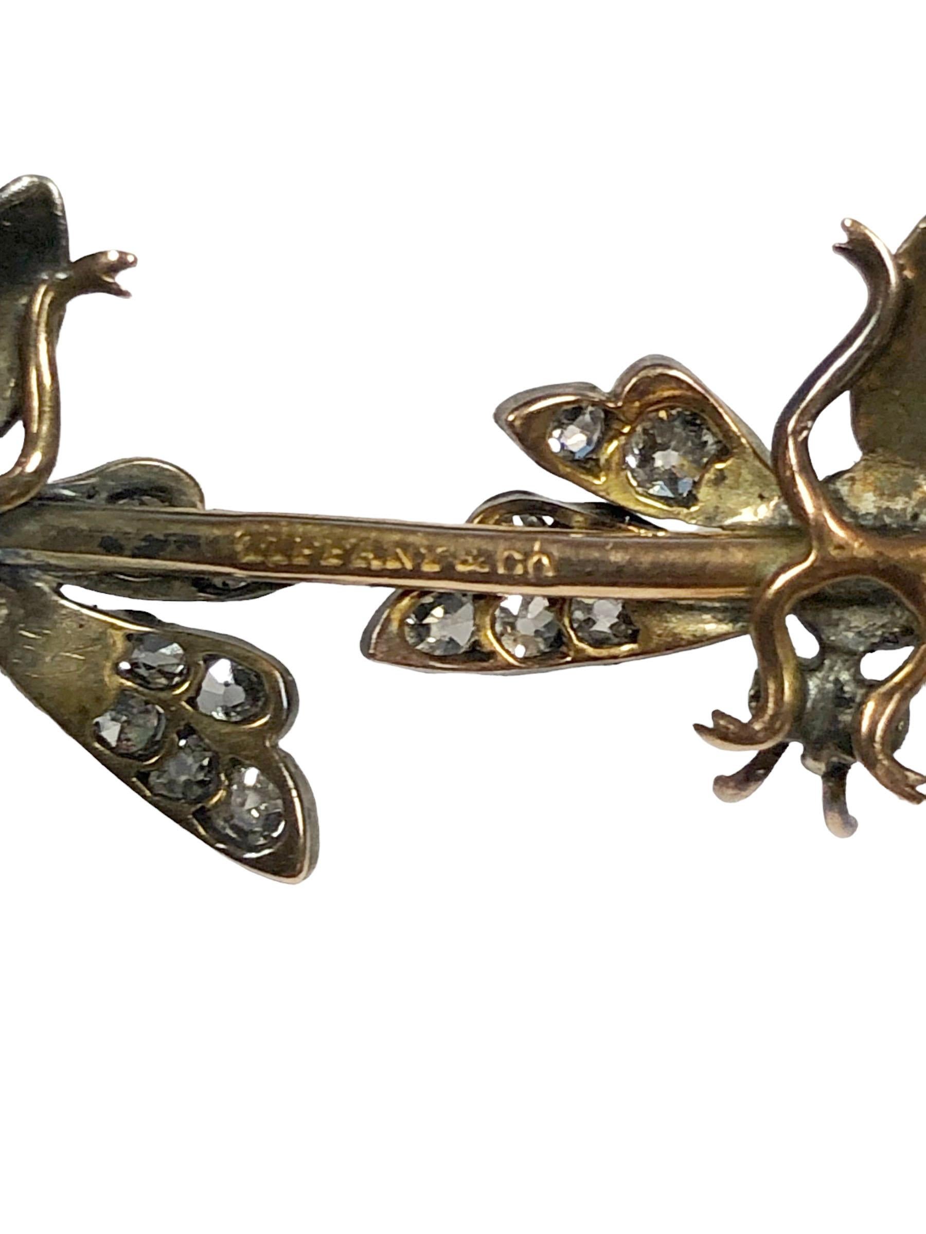 Tiffany & Company Early 1900 Gold and Diamond double Butterfly Brooch  In Excellent Condition For Sale In Chicago, IL