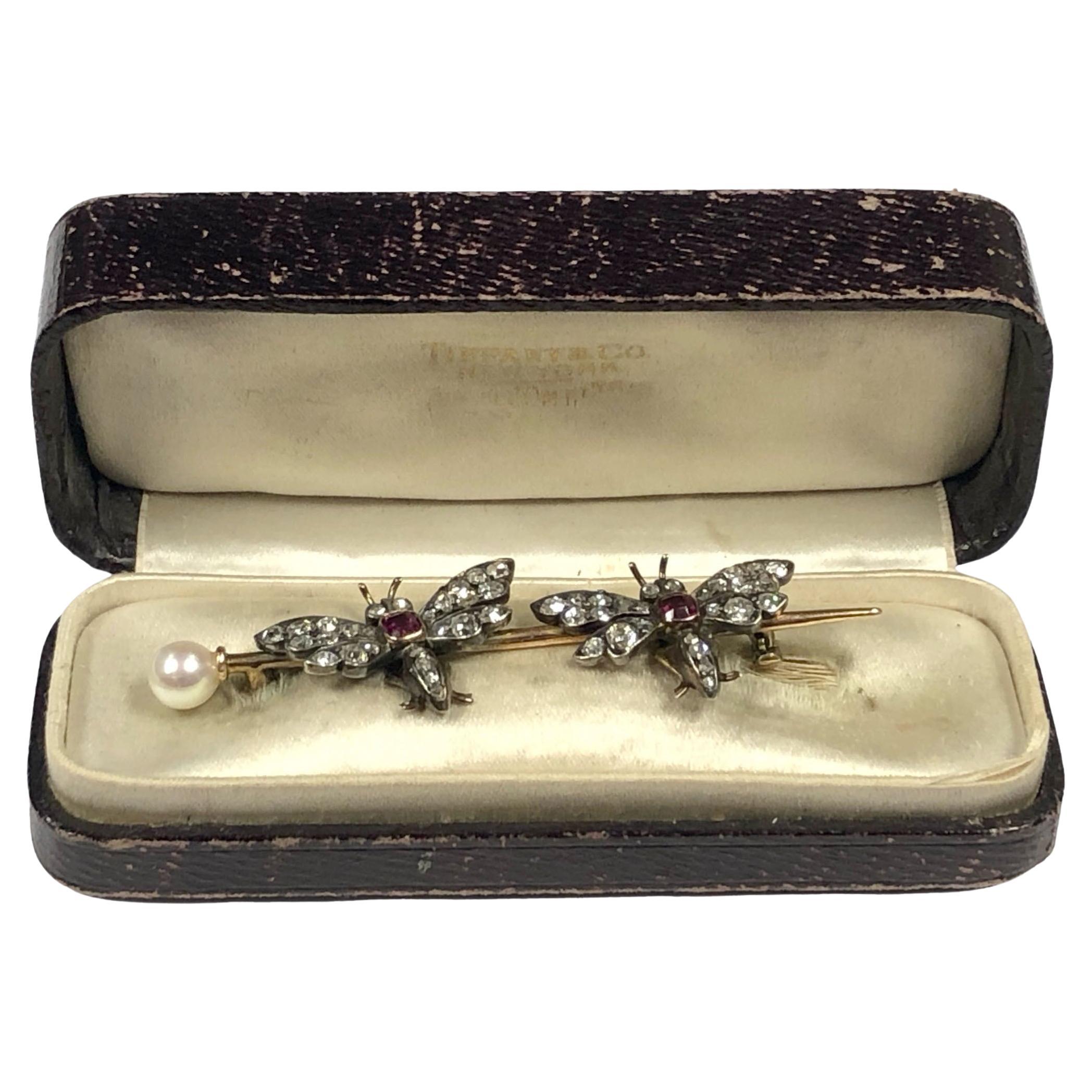 Tiffany & Company frühe 1900 Gold- und Diamant-Doppelschmetterlingsbrosche 