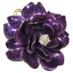 Tiffany & Company Early 1900s Gold Enamel Diamond Flower Pin Pendant