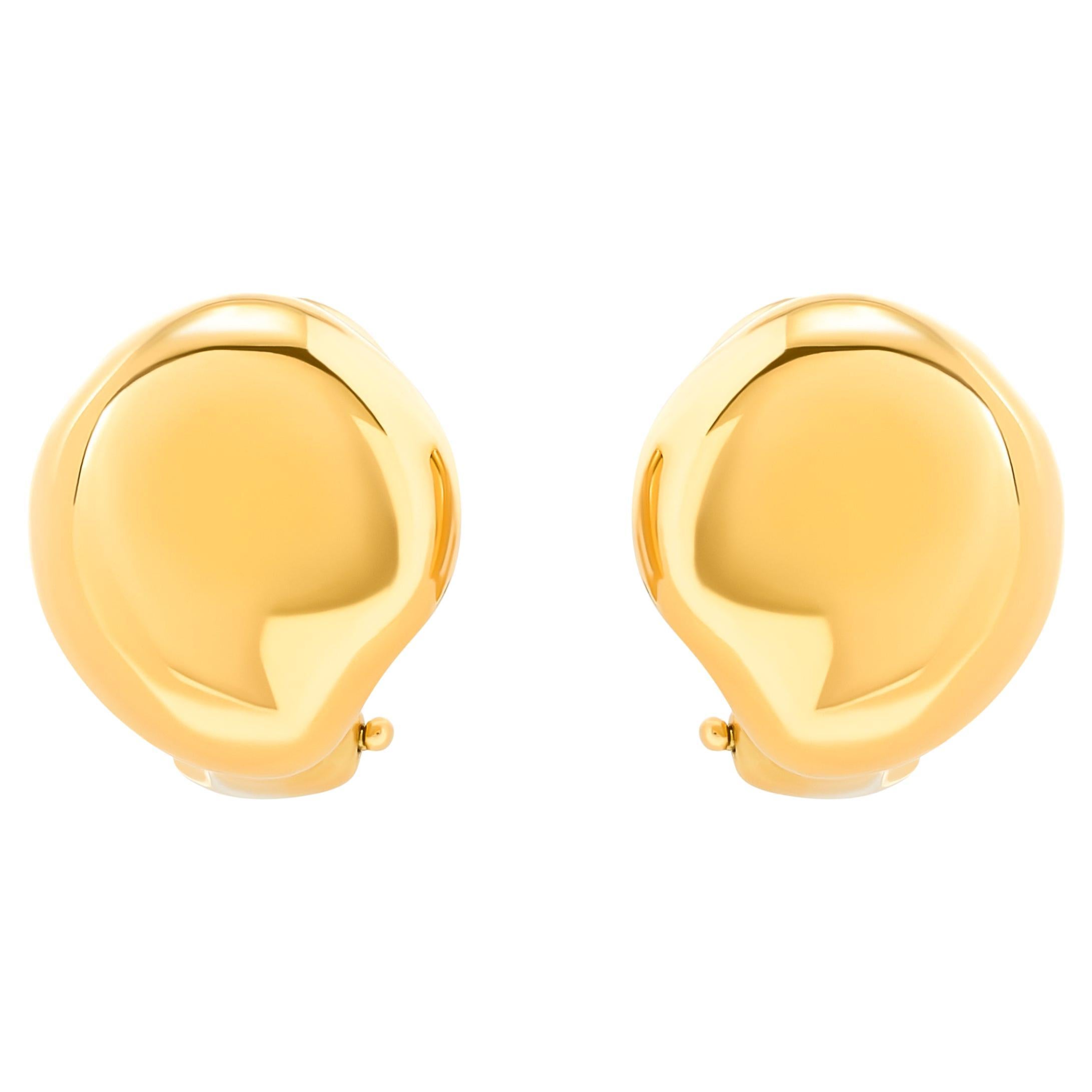 Tiffany & Company Elsa Peretti 18 Karat Yellow Gold Bean Stud Earrings For Sale