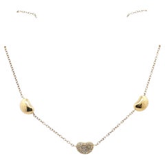 Tiffany & Company Elsa Peretti Diamond 3 Bean Vintage Necklace 18K Yellow Gold