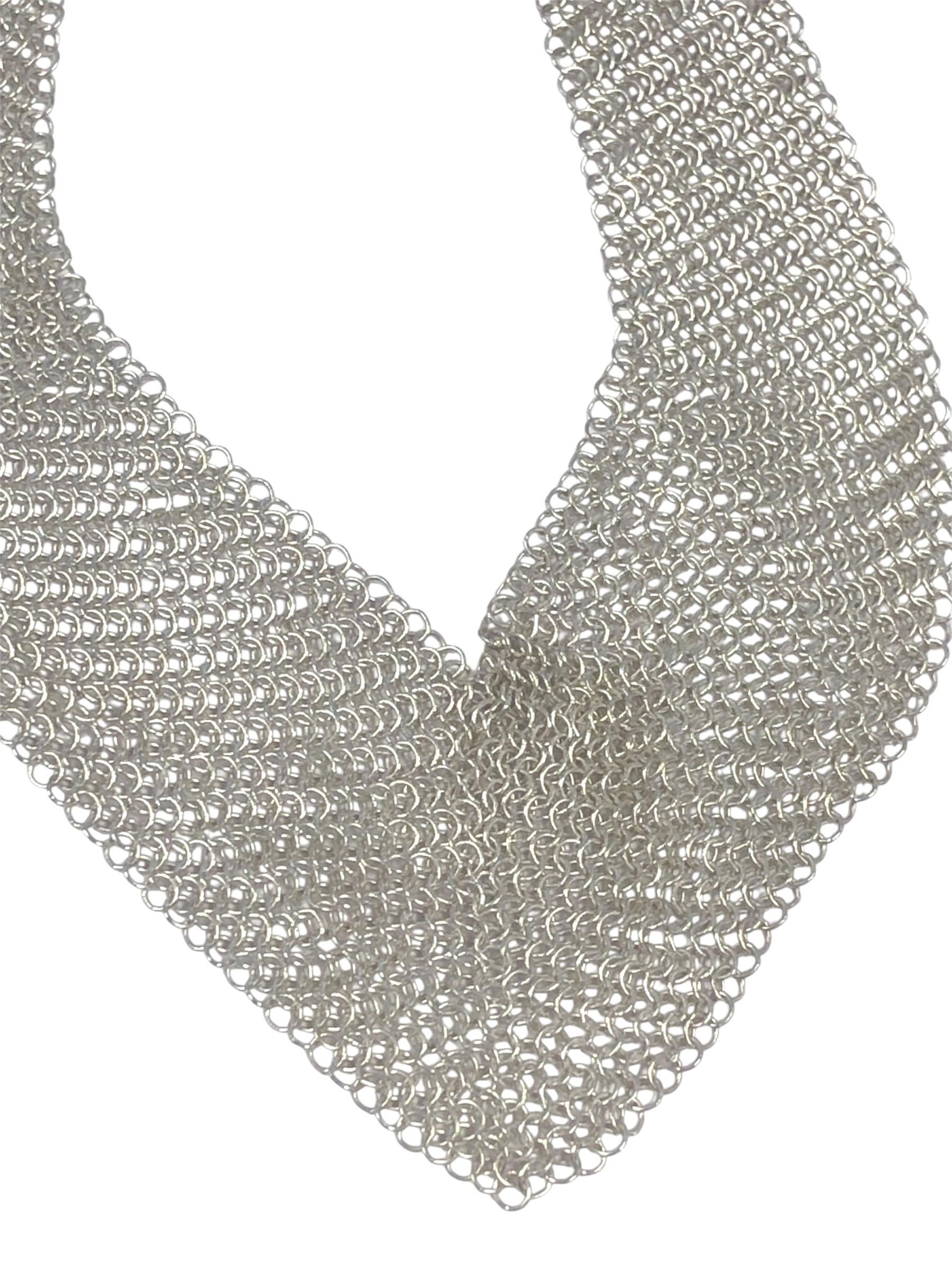Tiffany & Company Elsa Peretti Sterling Mesh Bib Necklace In Excellent Condition For Sale In Chicago, IL