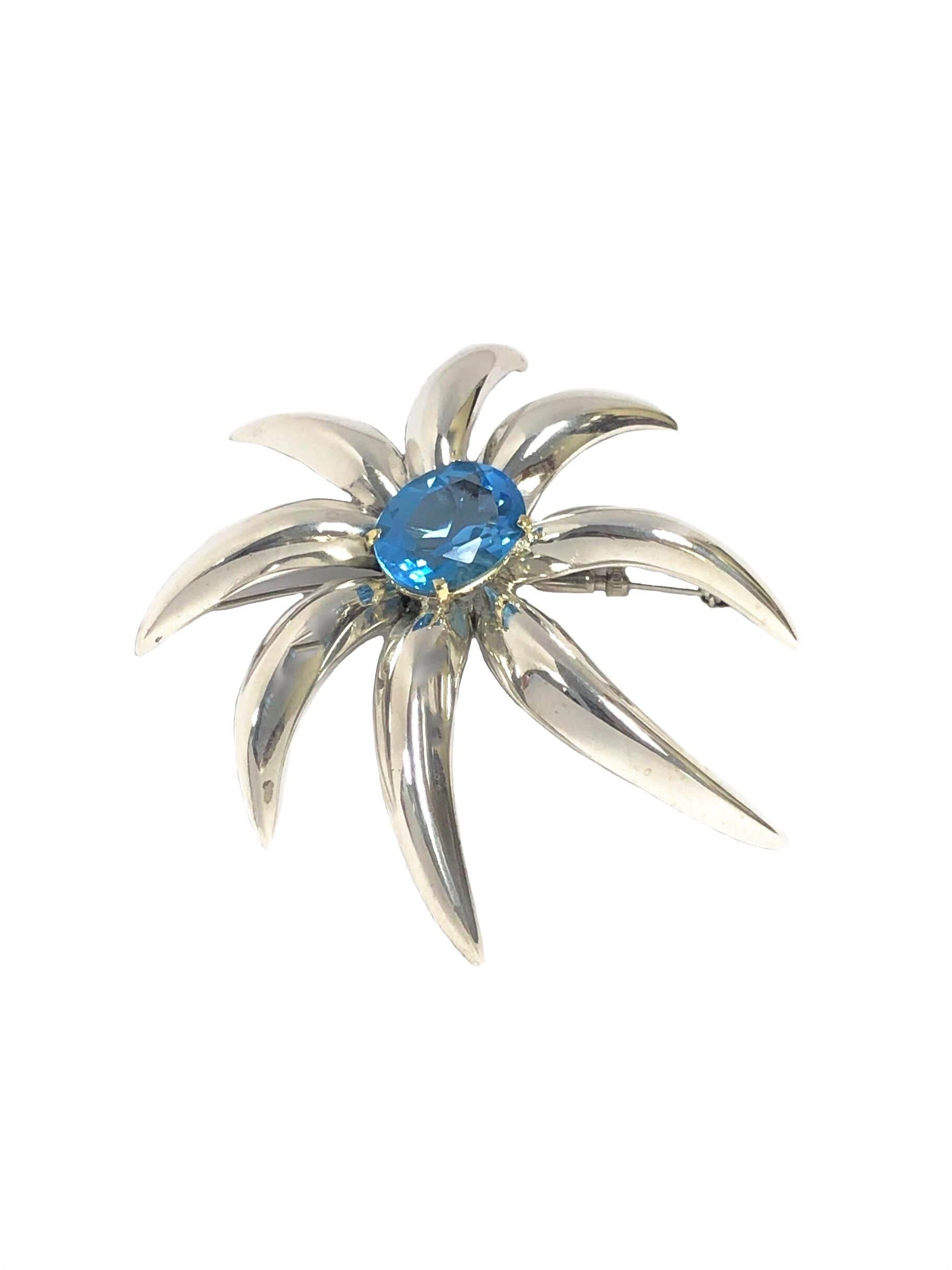Oval Cut Tiffany & Co. Fireworks Large Silver Gold and Topaz Brooch