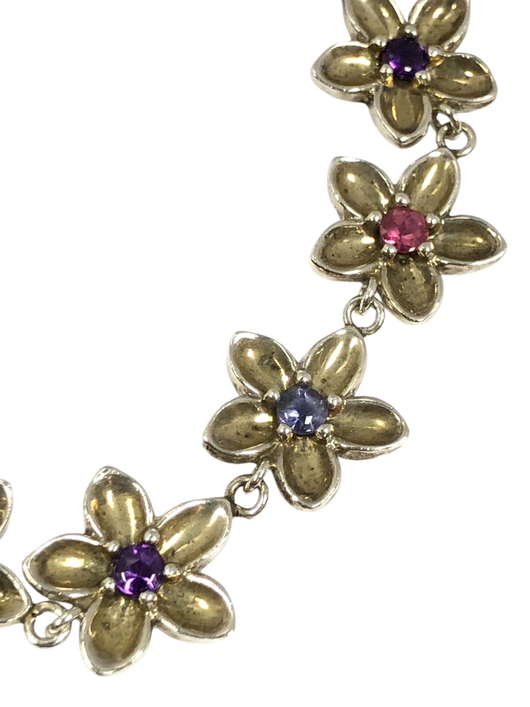 Cabochon Tiffany & Company Gemstone and Sterling Flower Bracelet