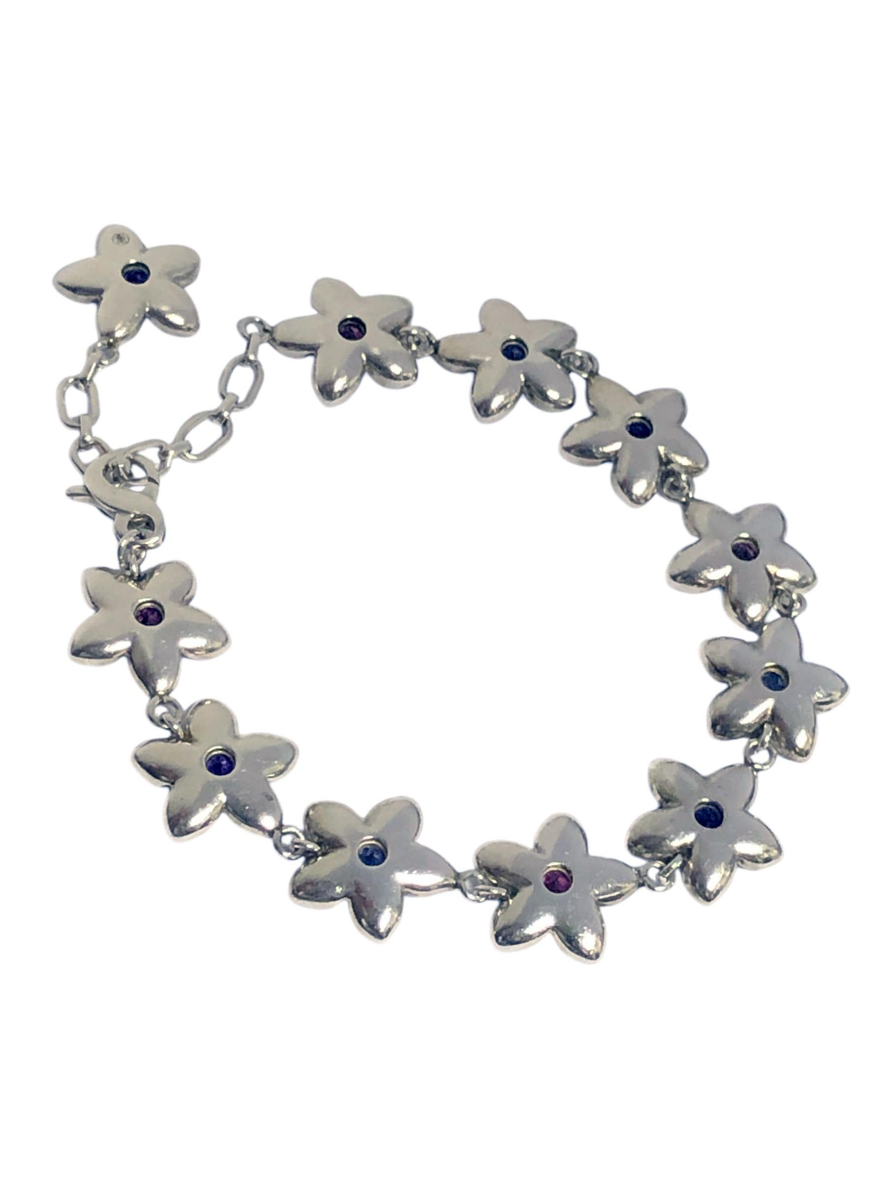 Women's Tiffany & Company Gemstone and Sterling Flower Bracelet