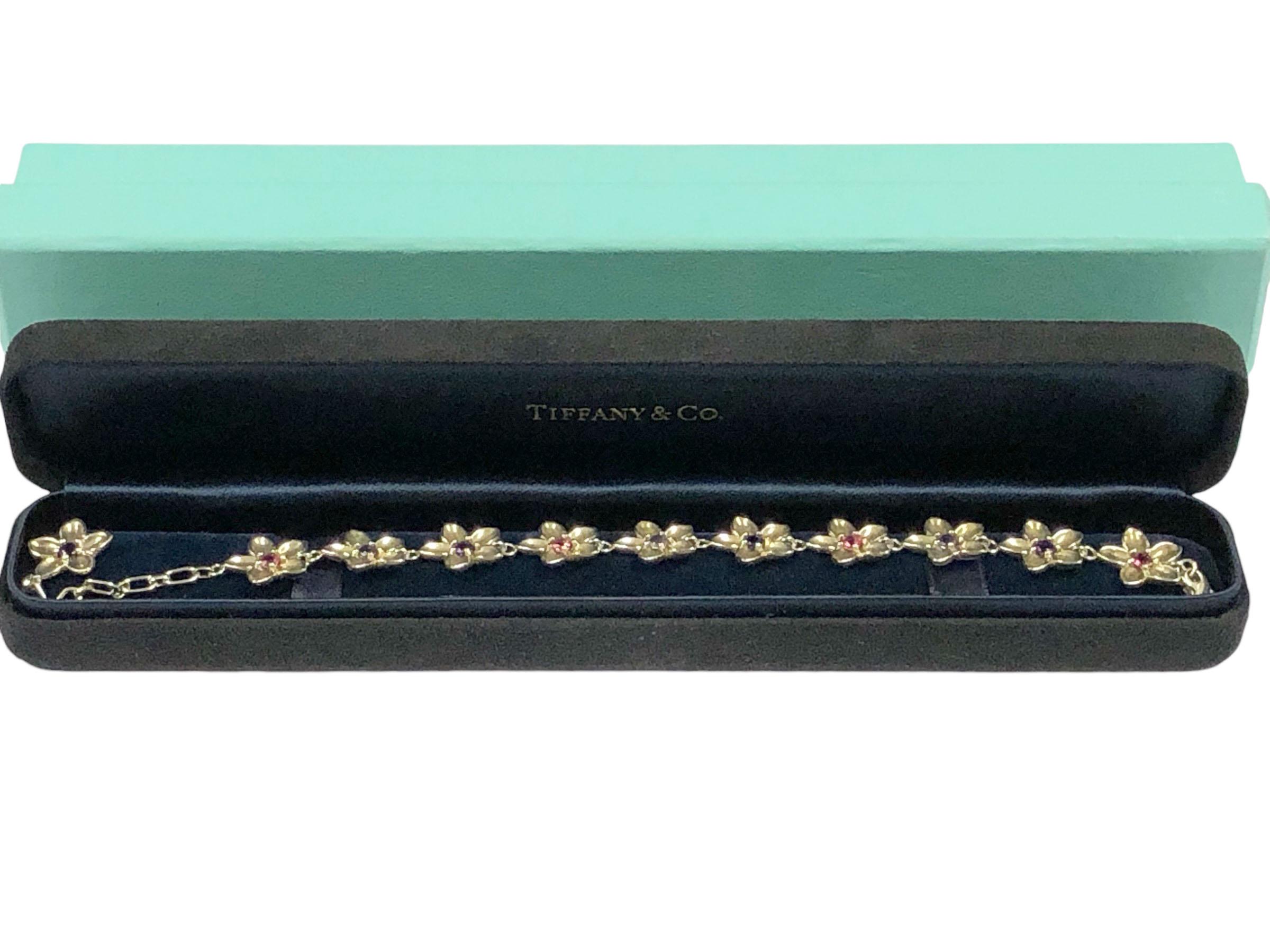 Tiffany & Company Gemstone and Sterling Flower Bracelet 2