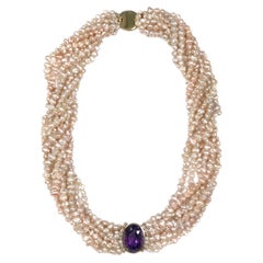 Tiffany & Company Gold Amethyst and Pearl Torasde Necklace