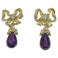 Vintage Tiffany & Company Gold Diamond Amethyst Day Night Ribbon Bow Earrings 