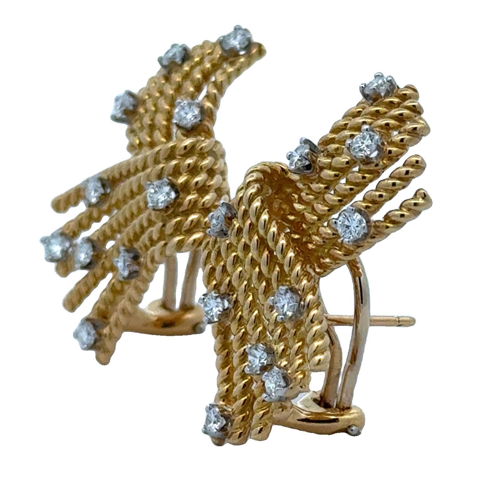 Pendientes Tiffany & Company Jean Schlumberger V-Rope Diamante 18KYG Leverback Moderno en venta