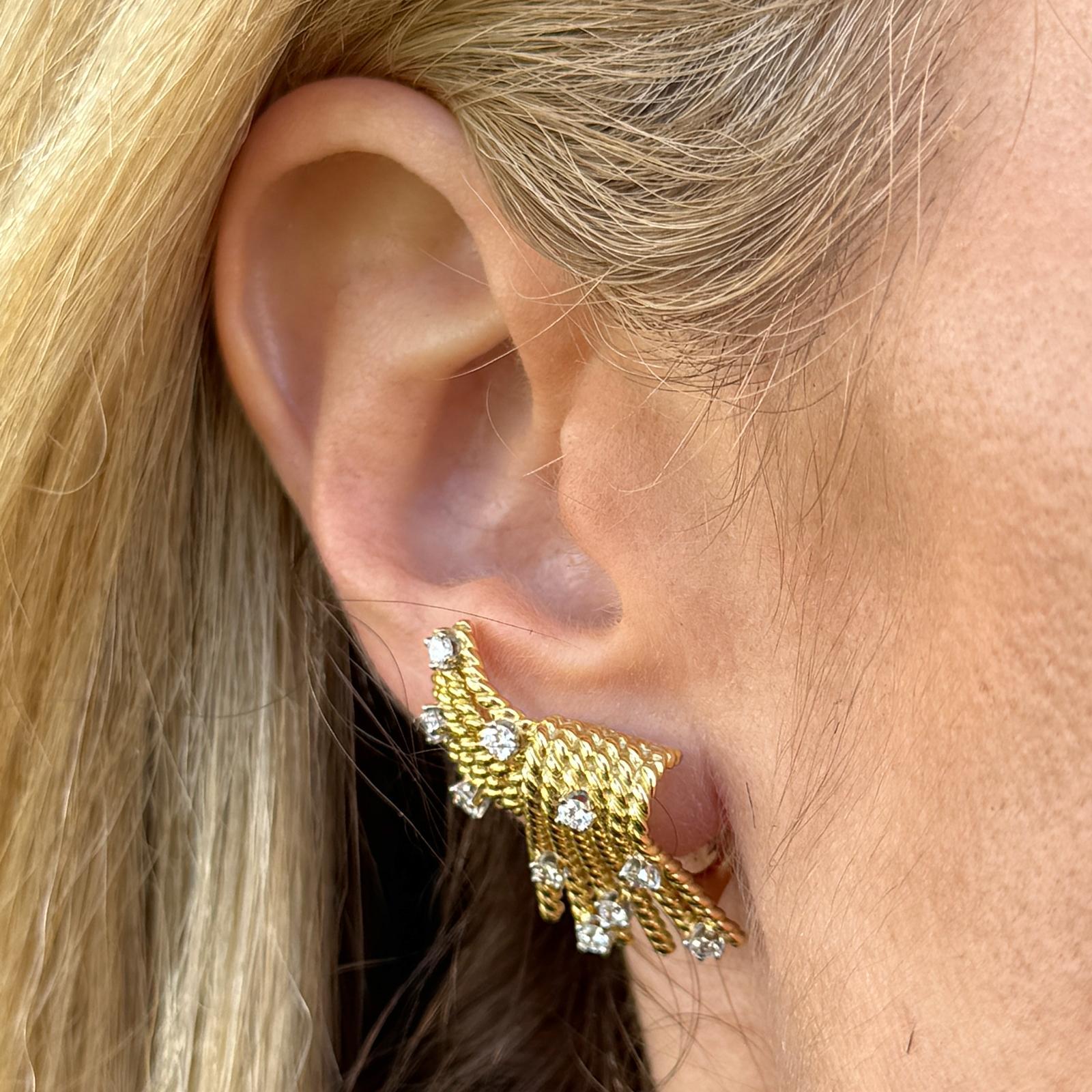 Pendientes Tiffany & Company Jean Schlumberger V-Rope Diamante 18KYG Leverback Corte brillante en venta