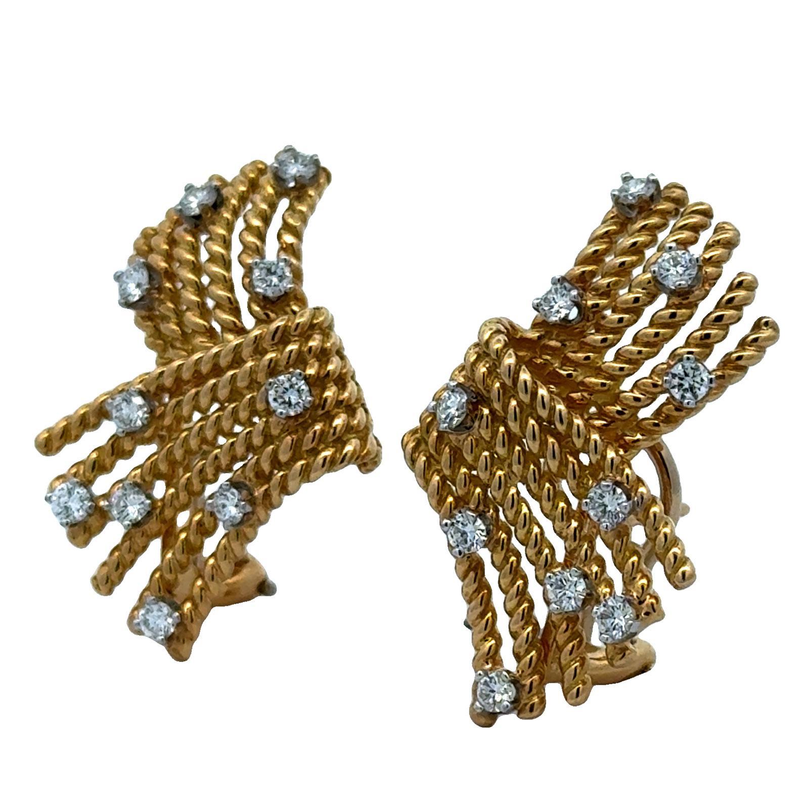 Pendientes Tiffany & Company Jean Schlumberger V-Rope Diamante 18KYG Leverback en venta 1