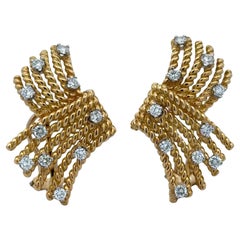 Tiffany & Company Jean Schlumberger V-Rope Diamond 18KYG Leverback Earrings