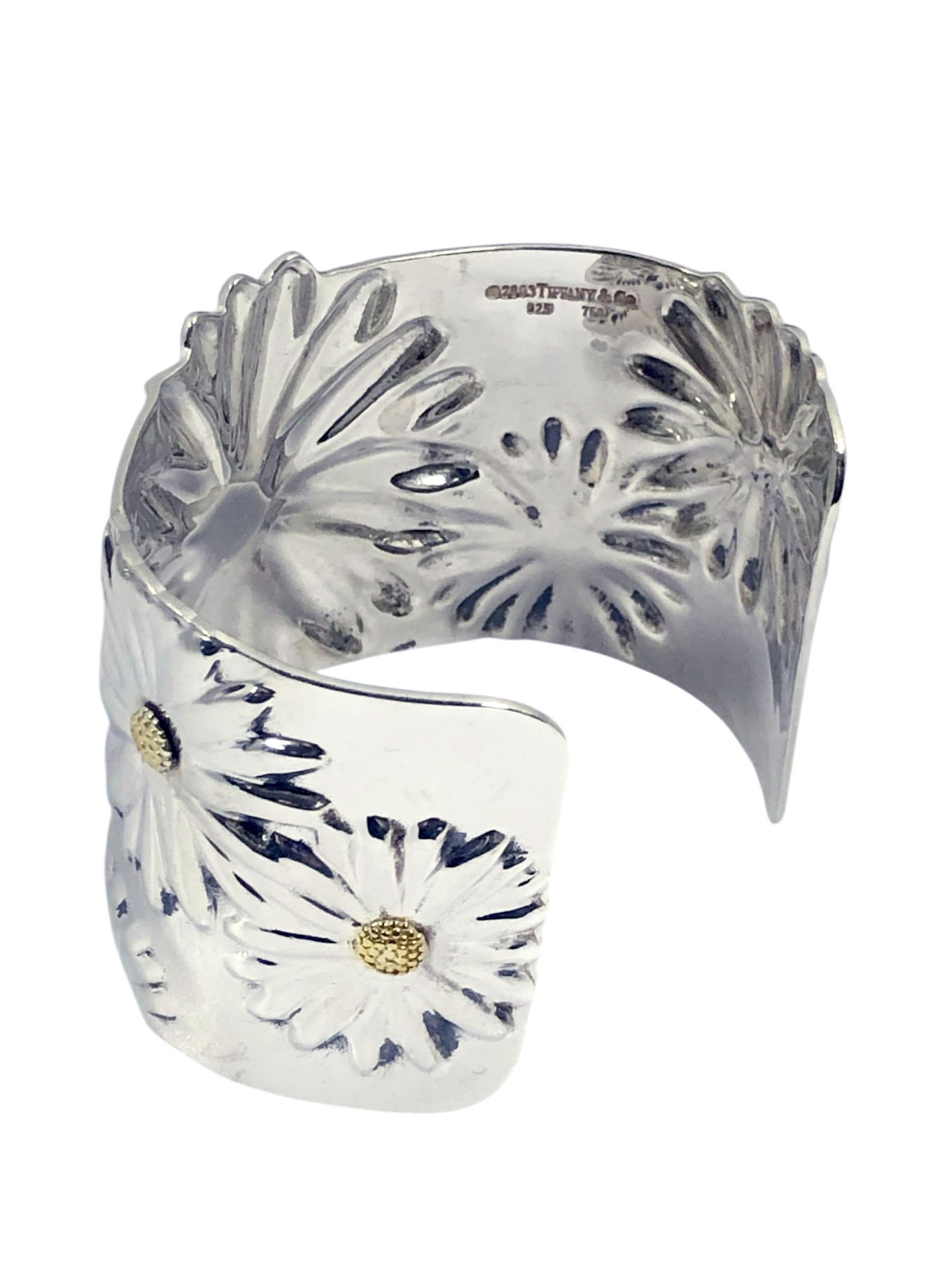 Tiffany & Company - Large bracelet manchette en argent et marguerite 18K Unisexe en vente
