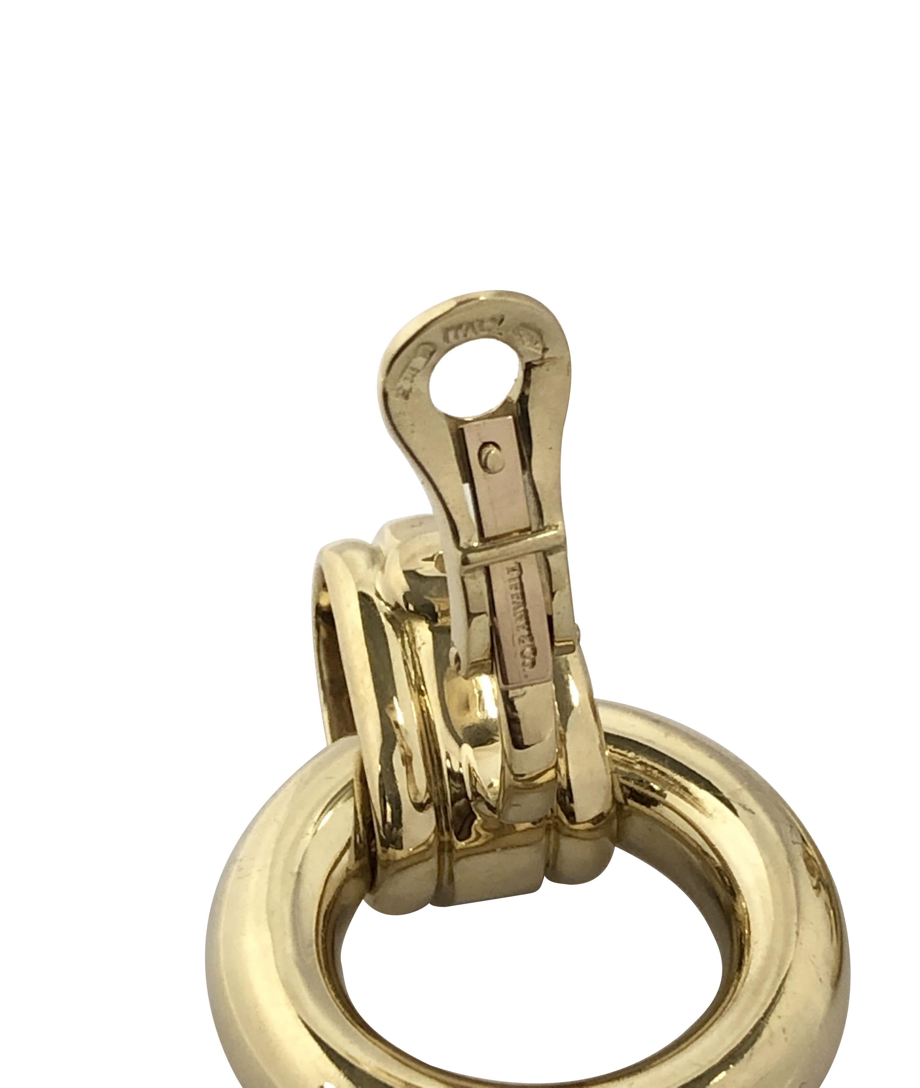 Tiffany & Company large Yellow Gold and Sapphire Door Knocker Earrings In Excellent Condition For Sale In Chicago, IL