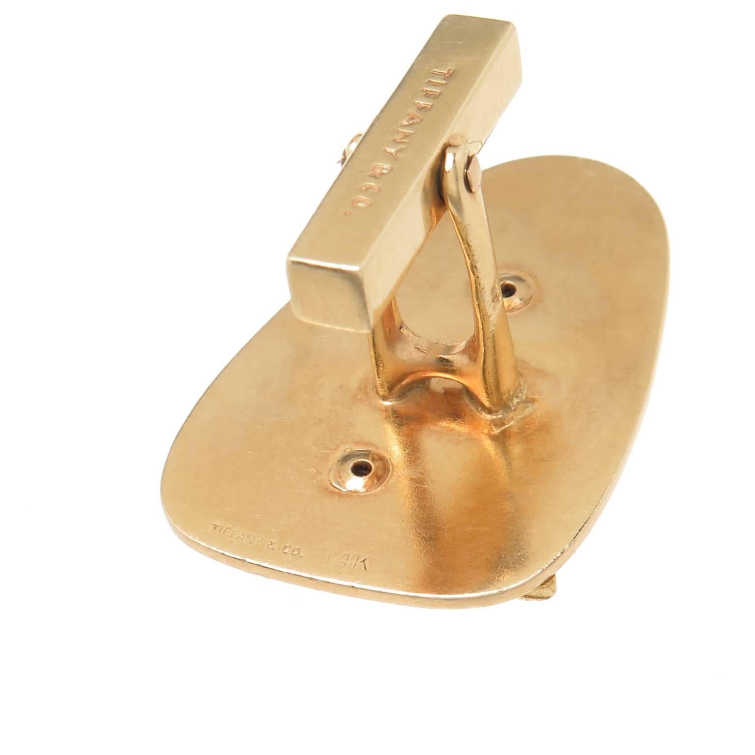 Round Cut Tiffany & Company Large Yellow Gold Fish Cuff Links For Sale