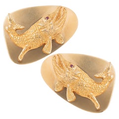 Tiffany & Company Large Yellow Gold Fish Cuff Links