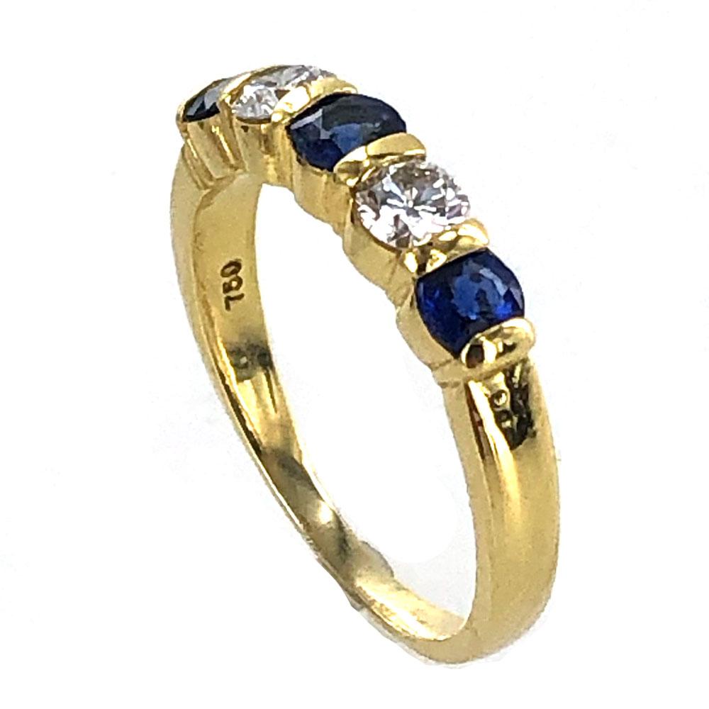 Round Cut Tiffany & Co. Modern Diamond Sapphire 18 Karat Yellow Gold Band Ring
