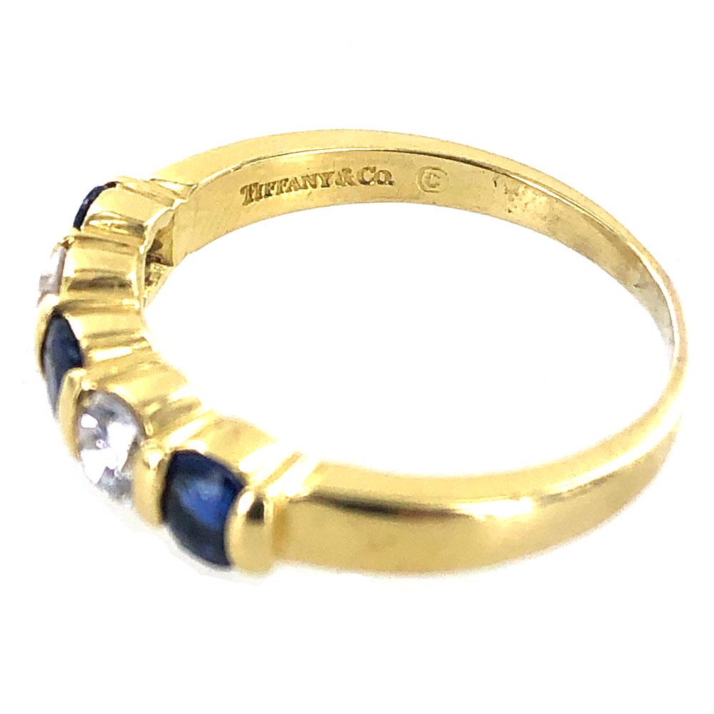 Women's Tiffany & Co. Modern Diamond Sapphire 18 Karat Yellow Gold Band Ring