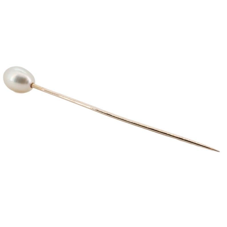 Uncut Tiffany & Company Natural Saltwater Pearl Edwardian Stick Pin in 14K Yellow Gold For Sale