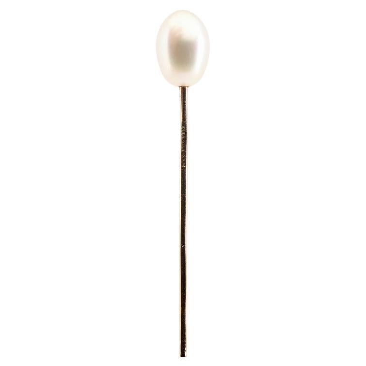 Tiffany & Company Natural Saltwater Pearl Edwardian Stick Pin in 14K Yellow Gold For Sale