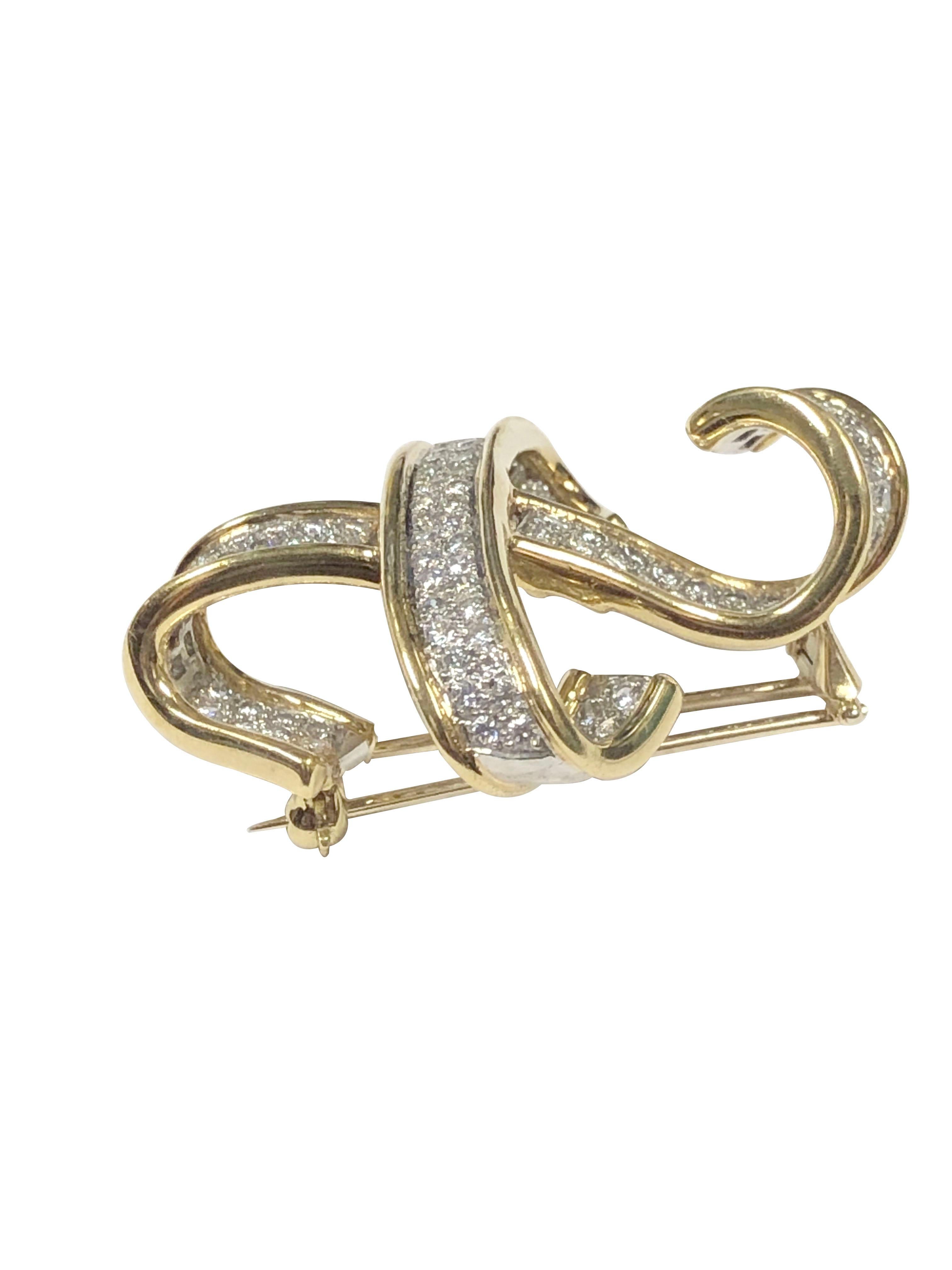 Tiffany & Company Paloma Picasso Diamond and Yellow Gold X Brooch In Excellent Condition For Sale In Chicago, IL