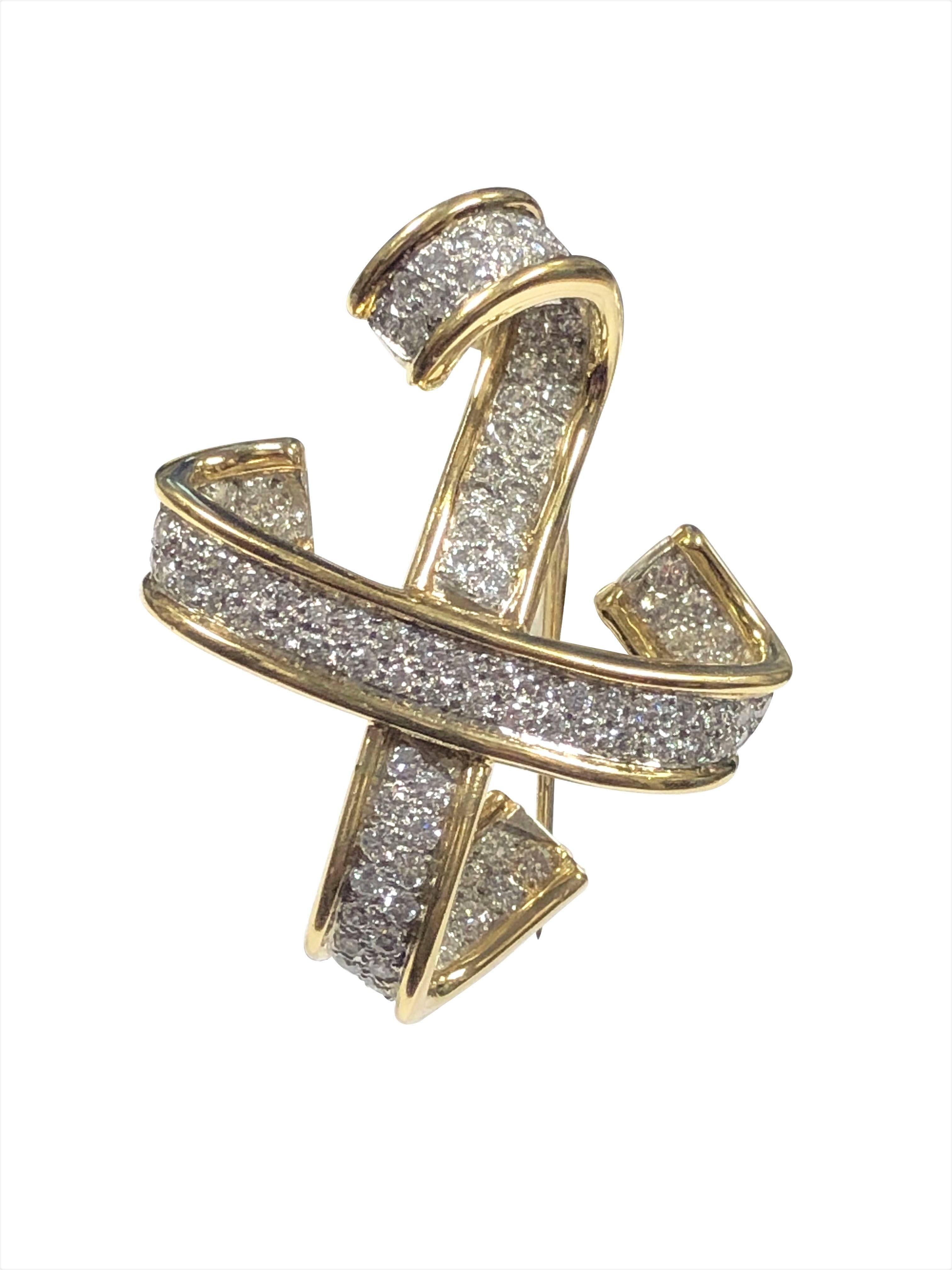 Tiffany & Company Paloma Picasso Diamond and Yellow Gold X Brooch For Sale 1