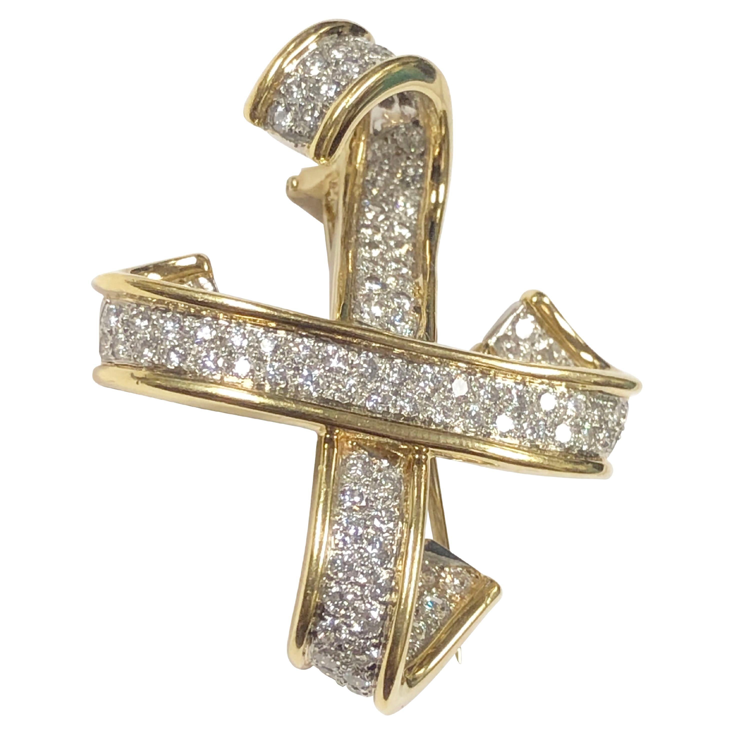Tiffany & Company Paloma Picasso Diamond and Yellow Gold X Brooch For Sale