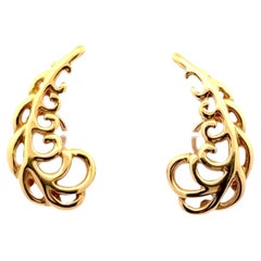 Tiffany & Company Paloma Picasso Feather Ear Crawler Clip Earrings 18KYG c1981
