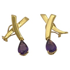 Tiffany & Co. Paloma Picasso Graffiti Yellow Gold & Amethyst Large Earrings