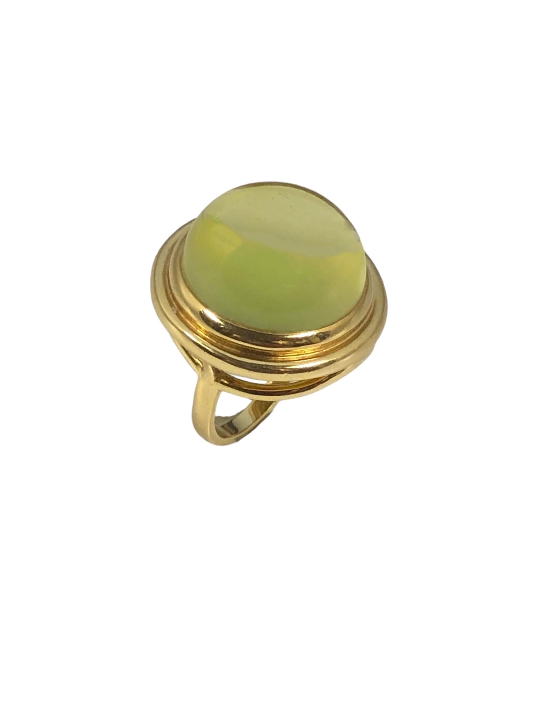 Circa 1990s Paloma Picasso for Tiffany & Company 18K Yellow Gold Ring, the top measures 1 inch in Diameter and is set with a Large Impressive Cabochon Domed Citrine of Approximately 30 carats. Finger size 6 1/2.