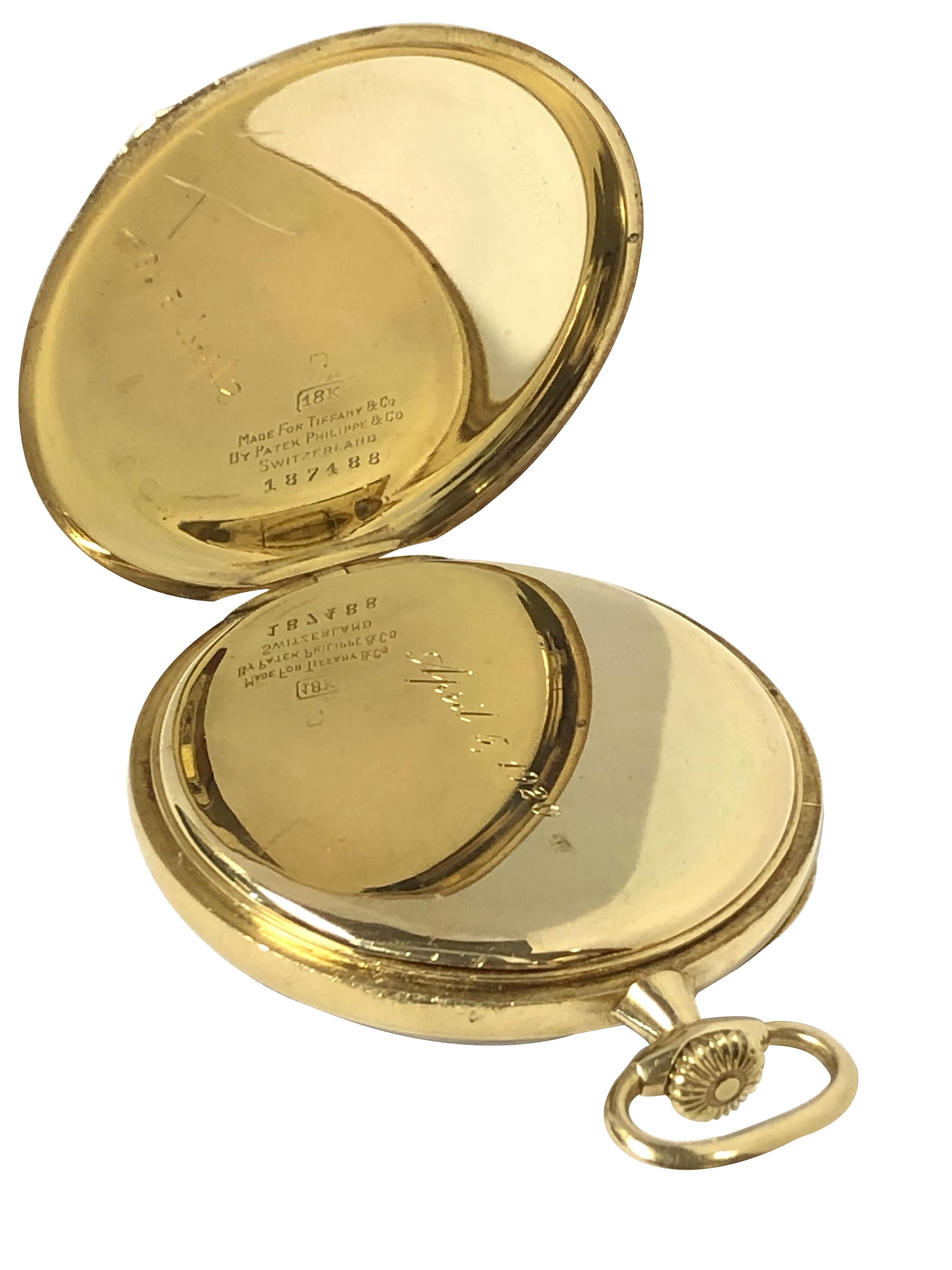 Patek Philippe Antike Gelbgold-Taschenuhr von Tiffany & Company im Zustand „Hervorragend“ im Angebot in Chicago, IL