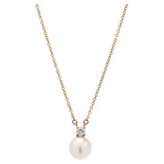 Tiffany & Company Pearl and Diamond Charm Necklace, 18K Yellow Gold Length 16 In