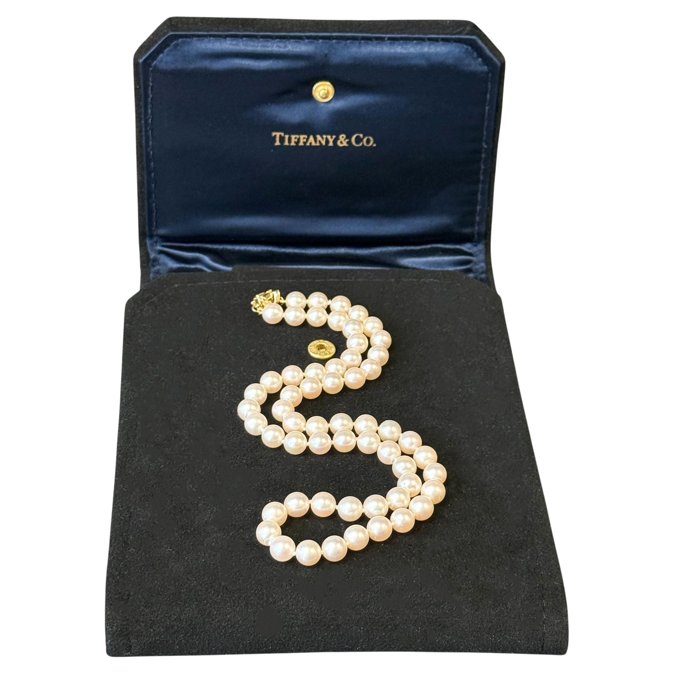 Tiffany & Company Pearl Necklace with Gold Signature Clasp For Sale
