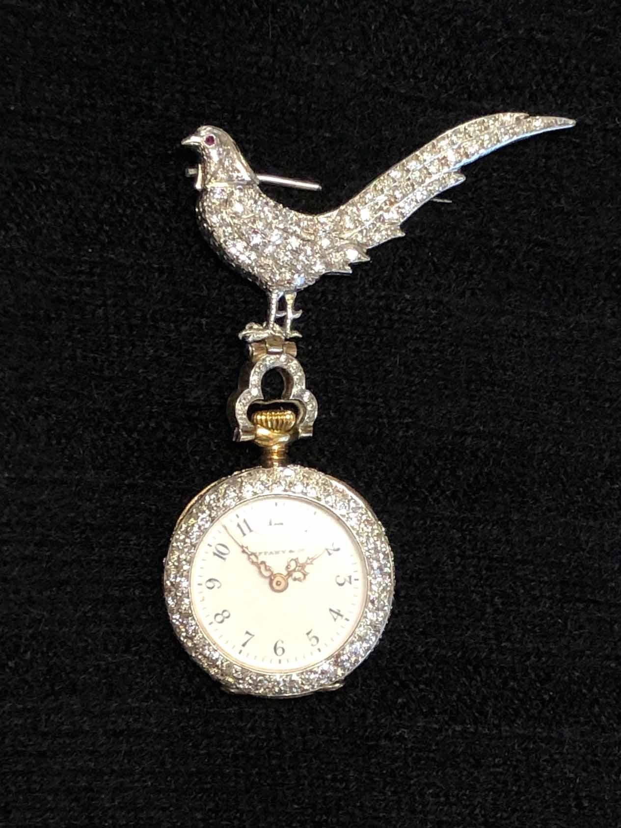 Tiffany & Co. Platinum and Diamond Encrusted Bird Form Lapel Pin and Watch In Excellent Condition In Chicago, IL