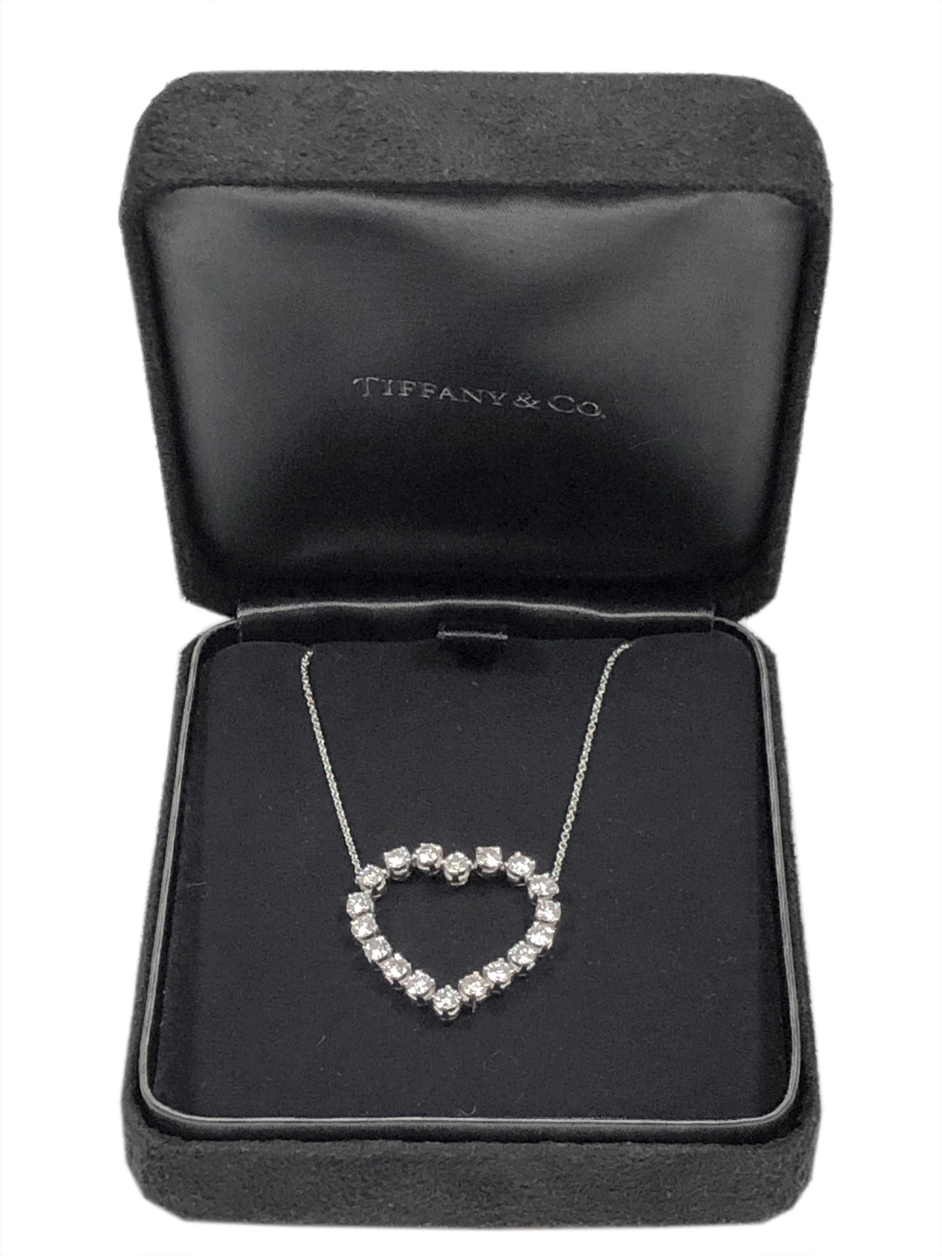 Tiffany & Company Platinum and Diamond Floating Open Heart Necklace In Excellent Condition For Sale In Chicago, IL