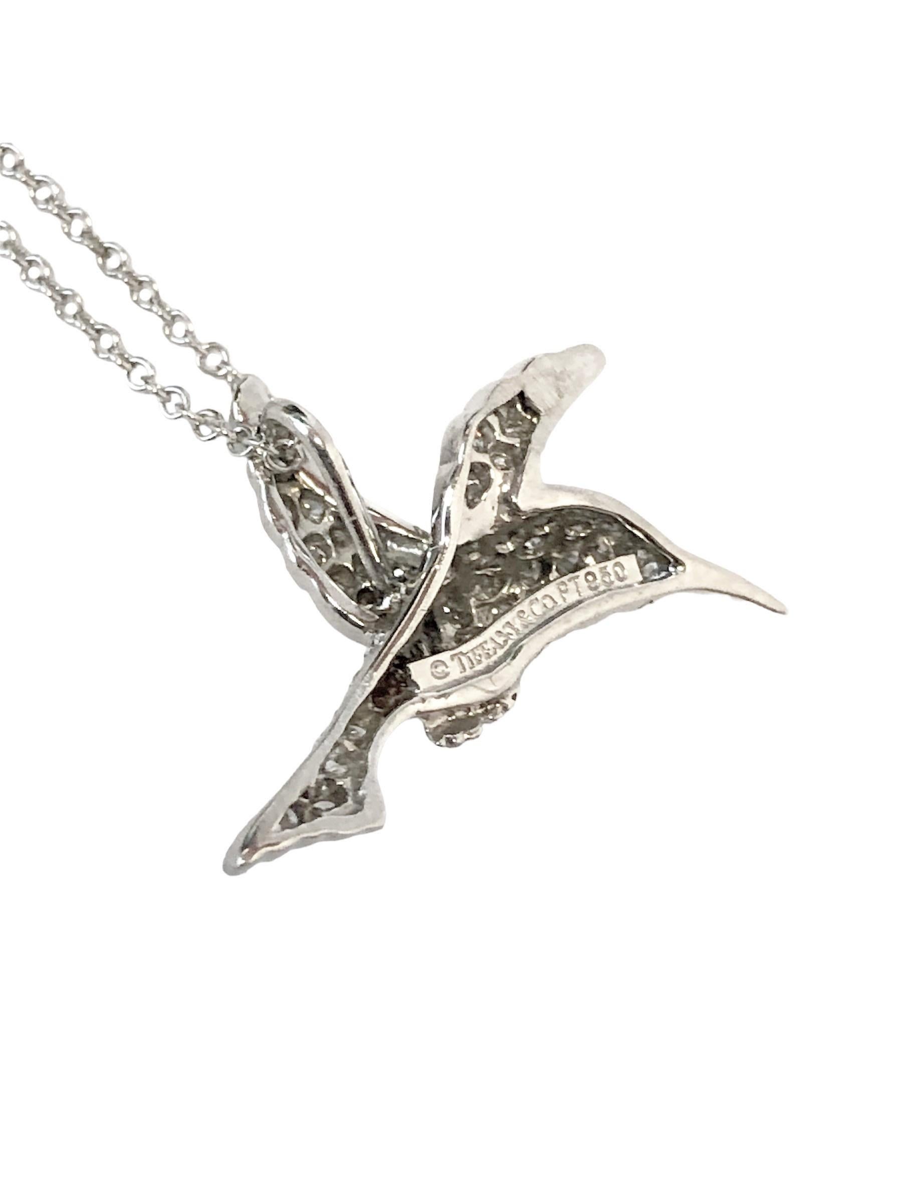 Round Cut Tiffany & Company Platinum and Diamond Humming Bird Pendant Necklace