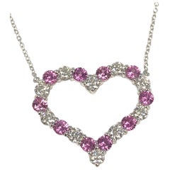 Tiffany & Co. Platinum Diamond and Pink Sapphire Open Heart Pendant Necklace