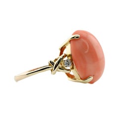 Tiffany & Company Retro Coral and Diamond Ring in 18 Karat Yellow Gold