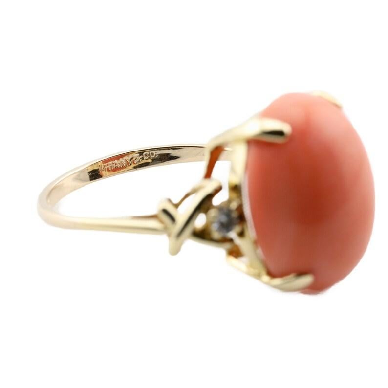 Women's Tiffany & Company Retro Coral and Diamond Ring in 18 Karat Yellow Gold For Sale