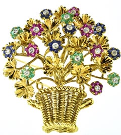 Tiffany & Co. Ruby, Sapphire, Emerald, Diamond  Double Clip Brooch, circa 1965