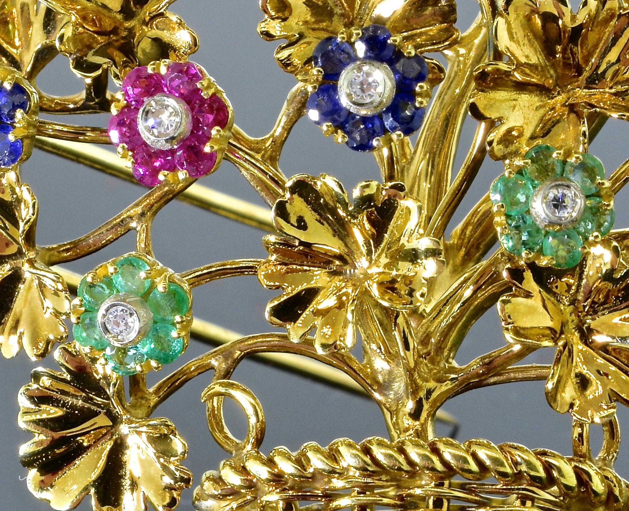 Tiffany & Co. Ruby, Sapphire, Emerald, Diamond  Double Clip Brooch, circa 1965 In Excellent Condition In Aspen, CO