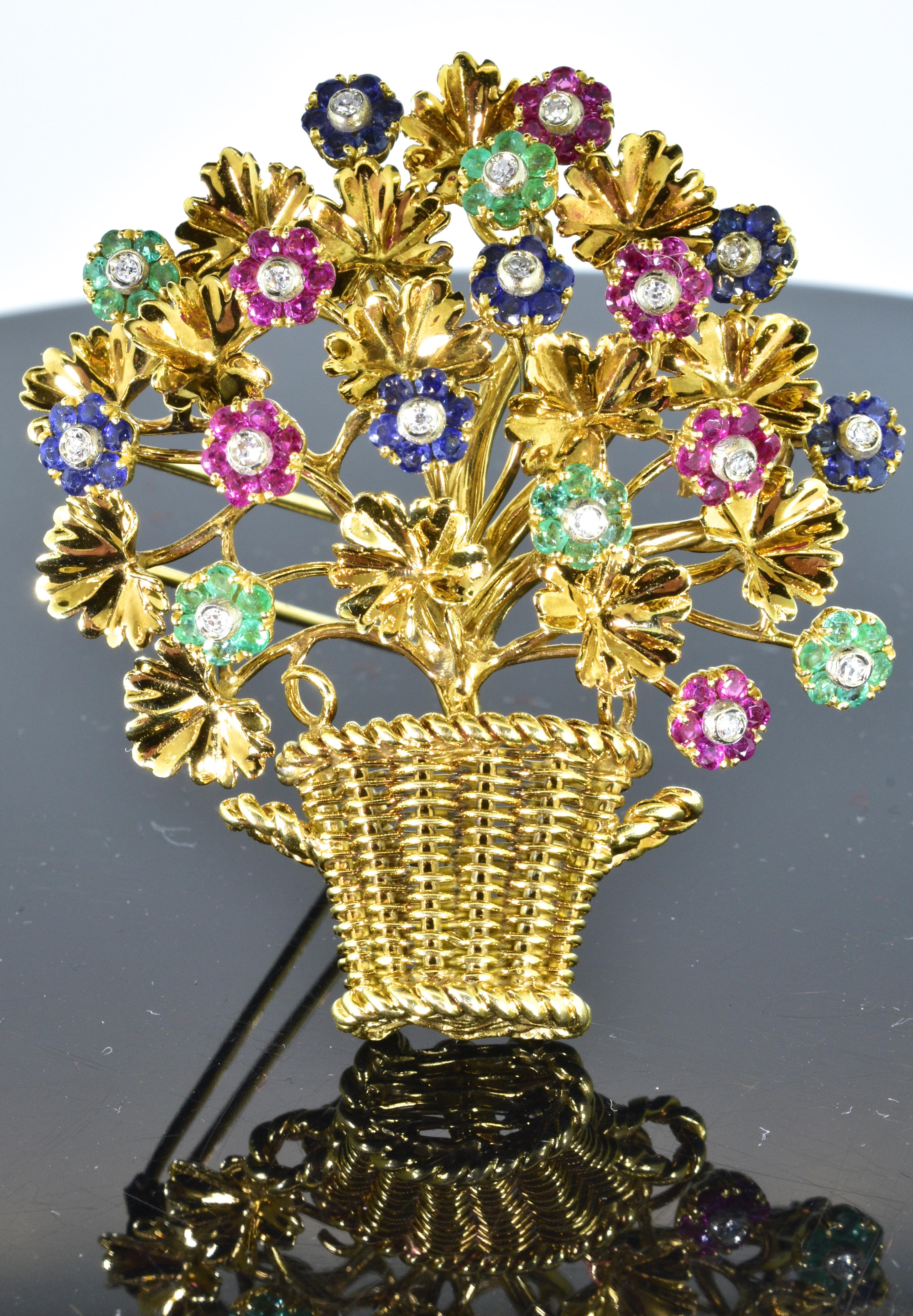 Women's or Men's Tiffany & Co. Ruby, Sapphire, Emerald, Diamond  Double Clip Brooch, circa 1965