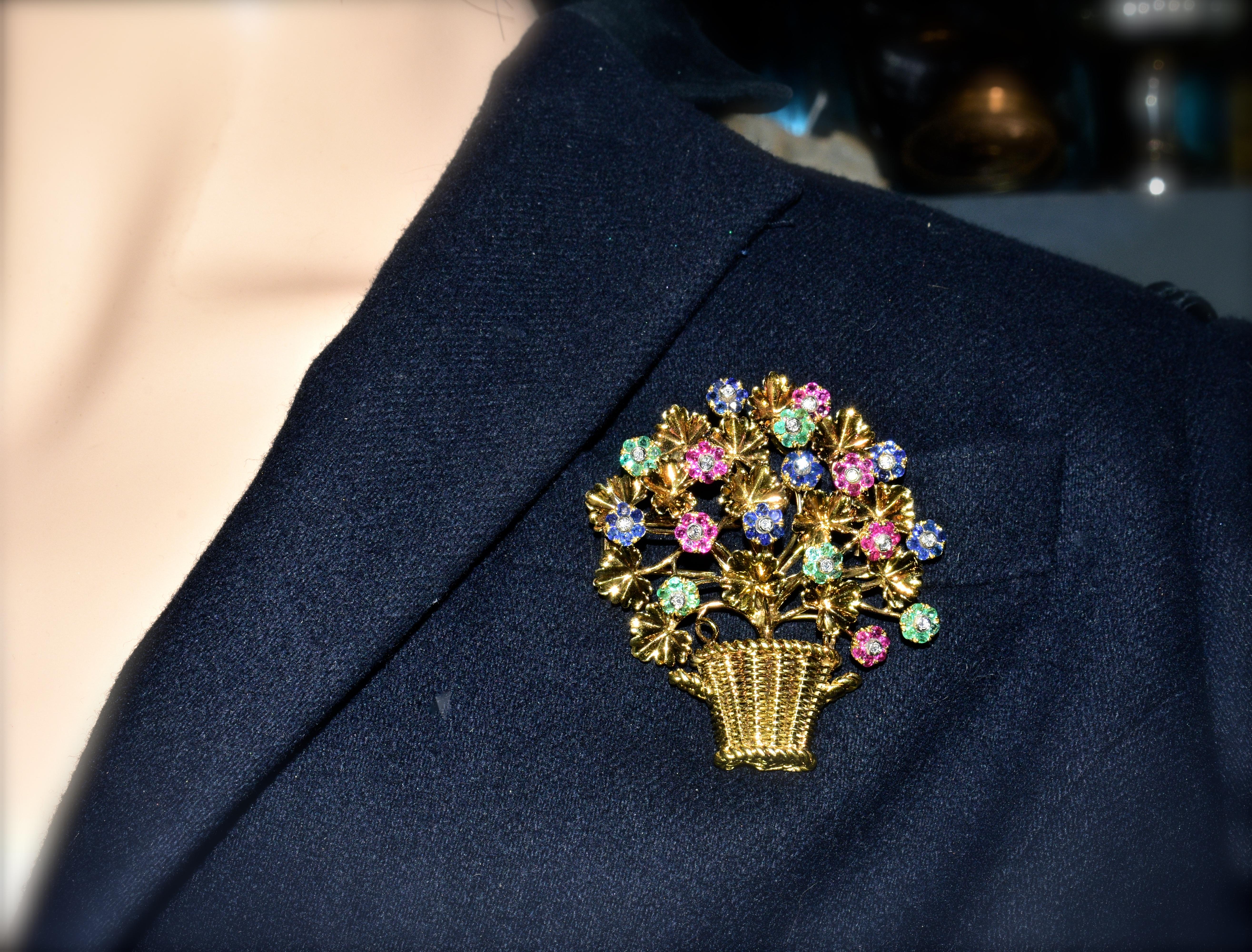 Tiffany & Co. Ruby, Sapphire, Emerald, Diamond  Double Clip Brooch, circa 1965 1