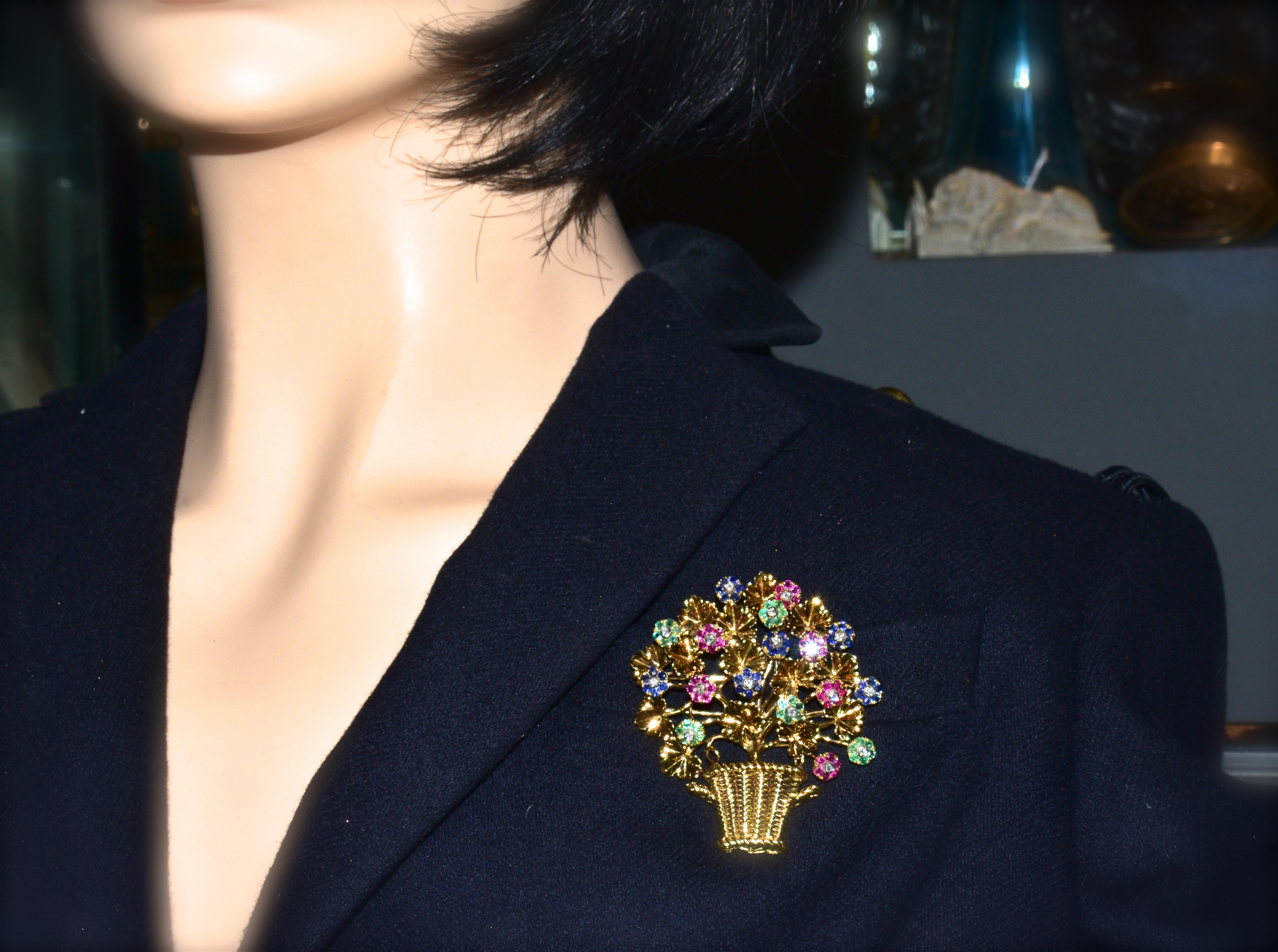Tiffany & Co. Ruby, Sapphire, Emerald, Diamond  Double Clip Brooch, circa 1965 2