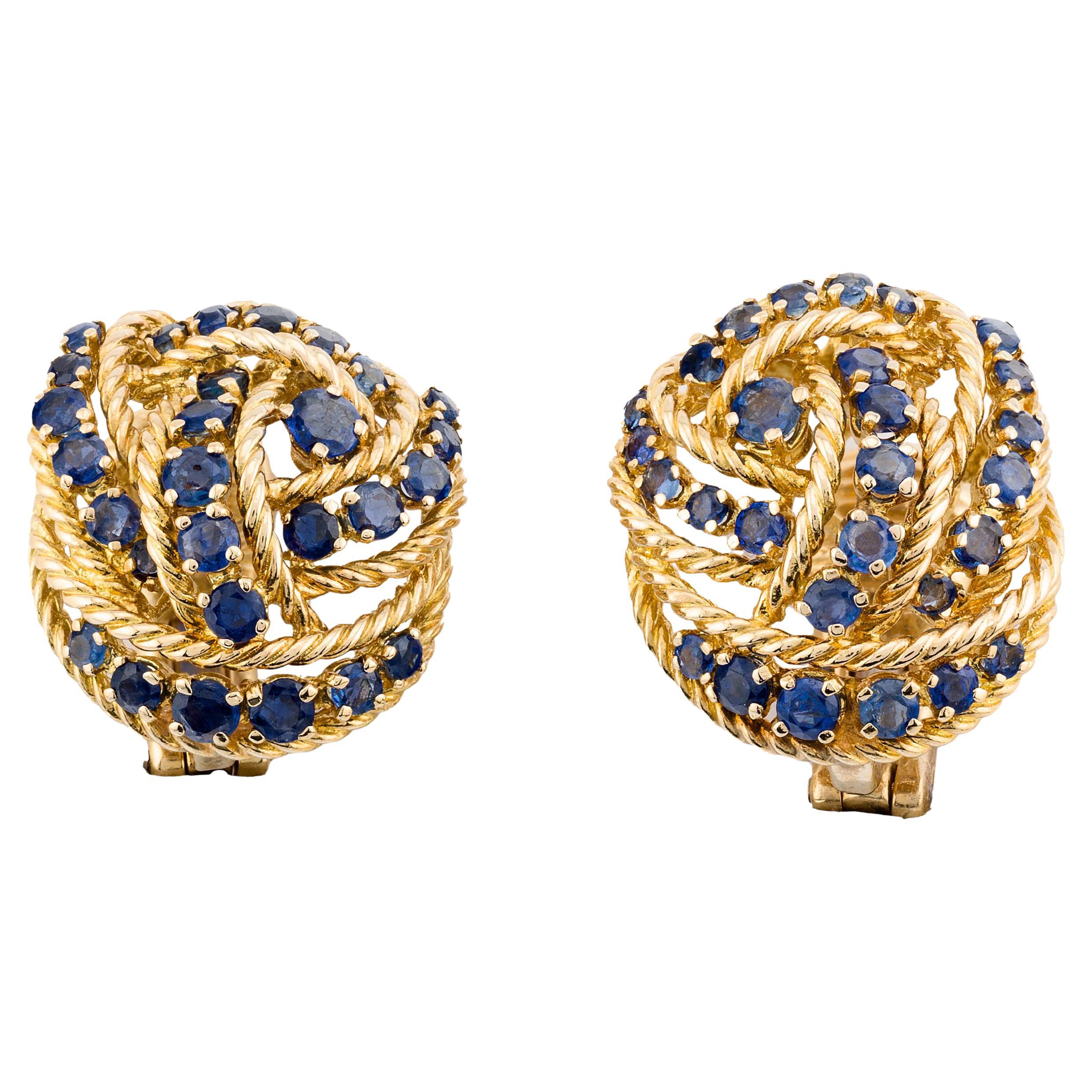 Tiffany & Company - Boucles d'oreilles saphir en or jaune 18 carats en vente