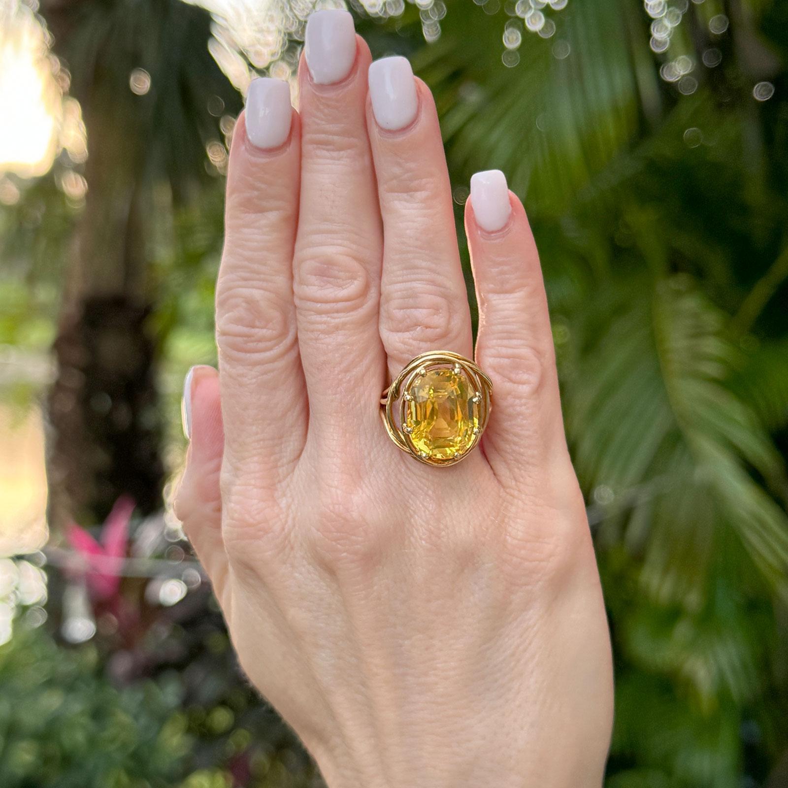 Oval Cut Tiffany & Company Schlumberger 16.13 Carat Oval Yellow Sapphire No Heat GIA Ring