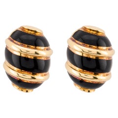 Tiffany & Company Pendientes de oro amarillo de 18 quilates con esmalte negro Schlumberger