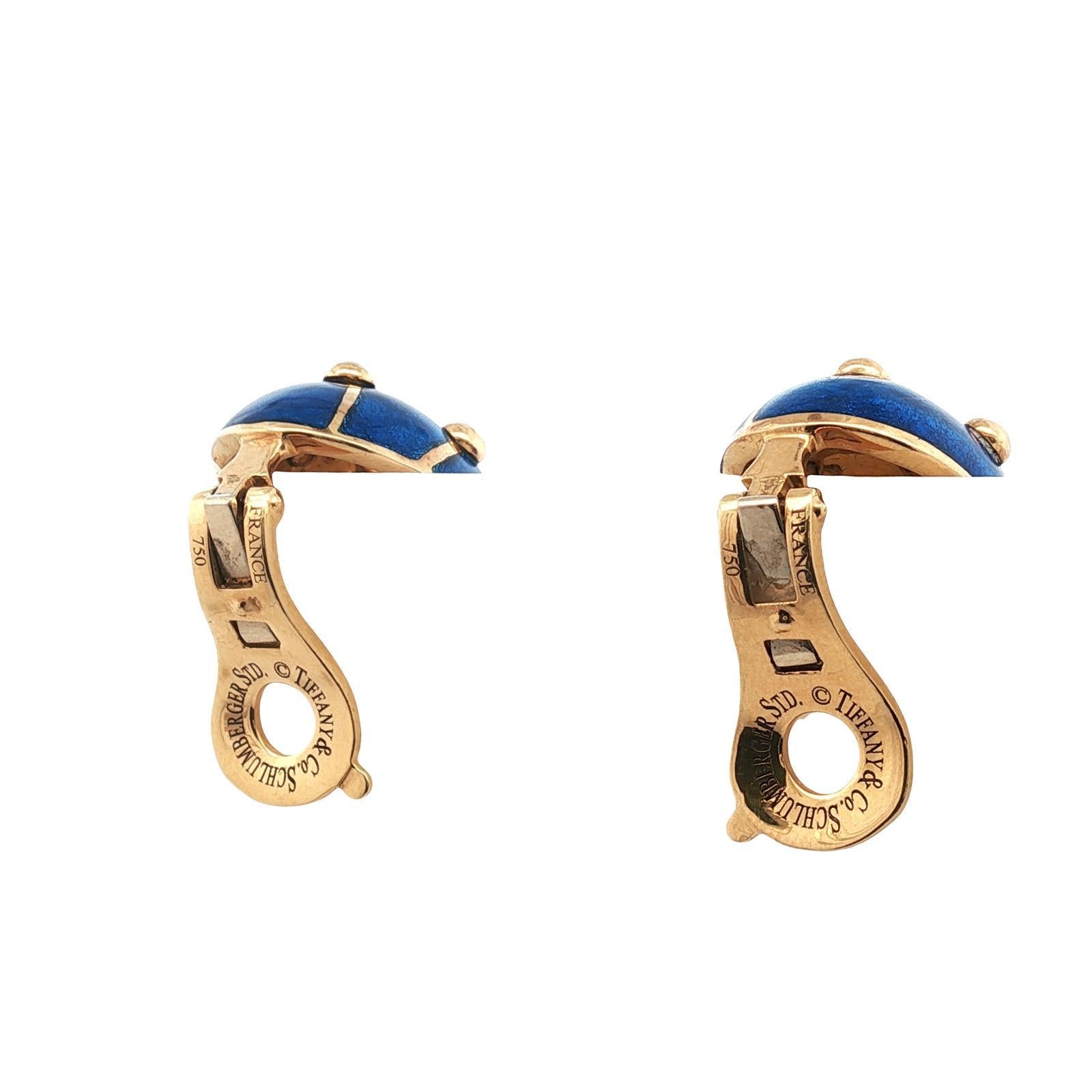 Tiffany & Company Schlumberger Orecchini a Banana Grandi con Smalto Blu 18KYG In condizioni ottime in vendita a Boca Raton, FL