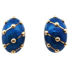 Tiffany 
Company Schlumberger Blue Enamel 18KYG Large Banana Earclip Earrings